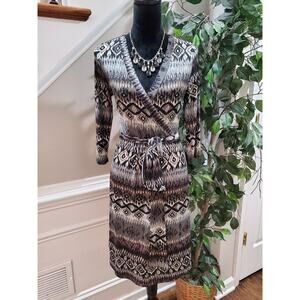 Pink Blush Multicolor Polyester V-Neck 3/4 Sleeve Tie Waist Dress Size M